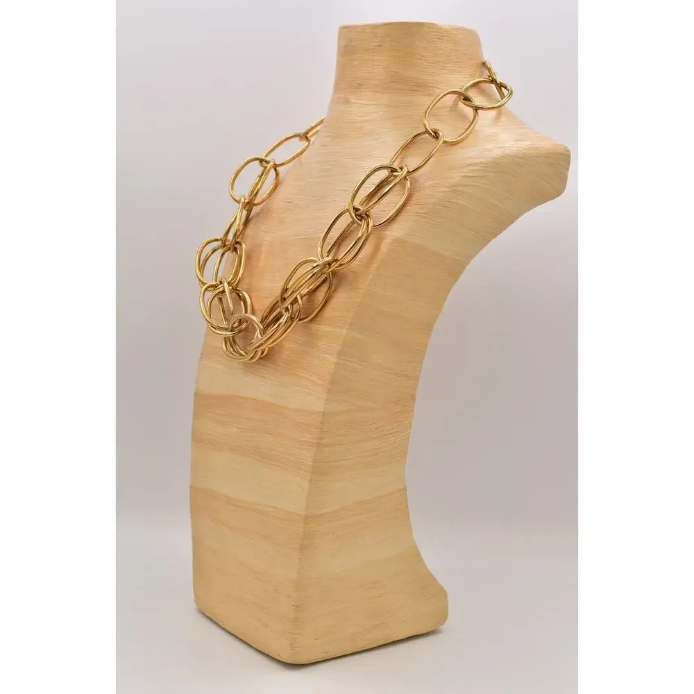 Vintage Heavy Chain Necklace Gold Tone Triple Curb Linked Chunky 1980s BinBD